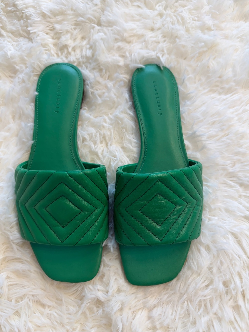 Sanctuary Emerald Quilted Slide Sandals